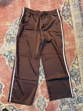 GAP Brown Ankle Cropped Track Pants with White Side Stripe